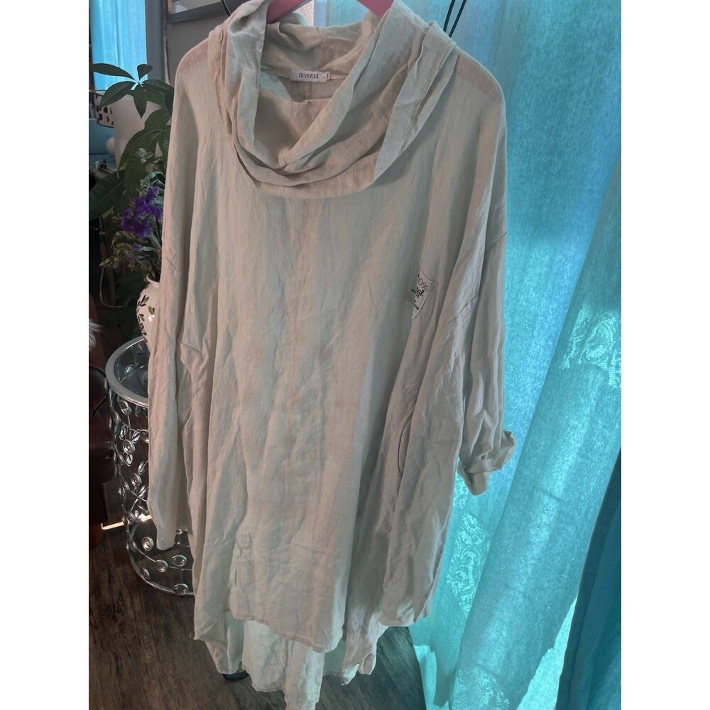 Diverse Italia Plus Size Ivory Linen Tunic Cowl Neck Brand New Size XL To XXXL - Picture 6 of 7